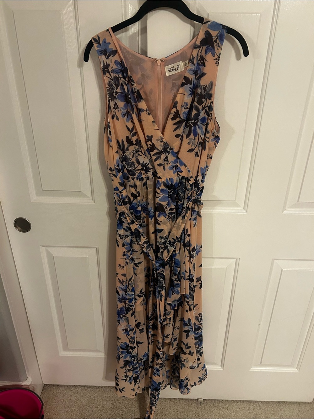 Eliza J Beige Maxi Wrap Dress with Blue Floral Print - Picture 3 of 3